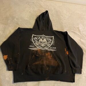 Vintage Raiders One Nation One Team Graphic Hoodie Bleach Dyed 2XL NFL Football